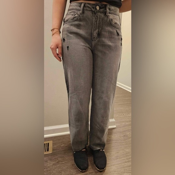 Sincerely Jules Faded Black Distressed High Rise Straight Jeans Size 3/26 - Picture 11 of 13